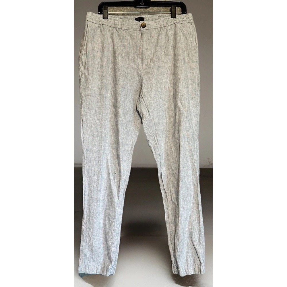 14th & Union Mens L Slim Fit Linen Cotton Pants Light Blue Elastic Waist Preppy